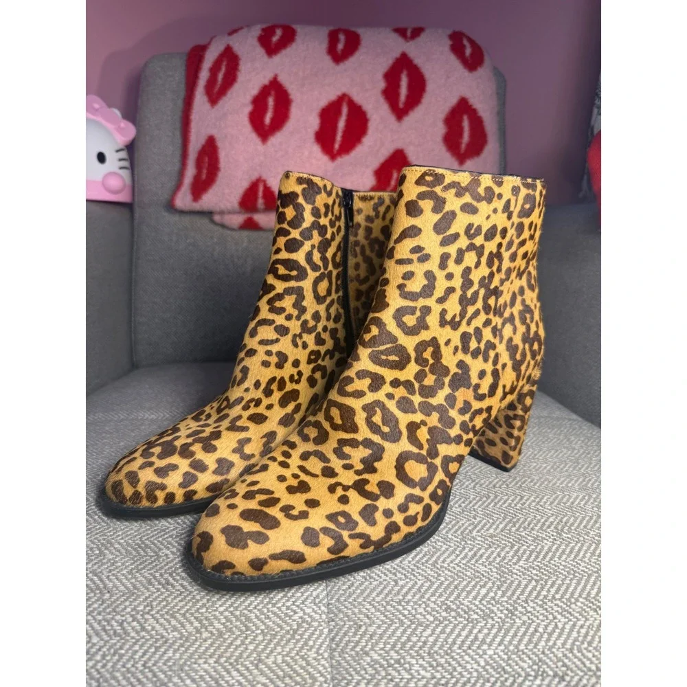 Steve Madden Jozie-L Leopard Calf Hair Ankle Boots Brown Tan JOZ102S1 Womens 10M